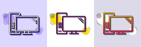 Computer line icon. Halftone dotted pattern. Gradient icon with grain shadow. PC component sign. Monitor with case symbol. Line computer icon. Various designs. Vectorのイラスト素材