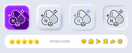 Vitamin N line icon. Neumorphic, Flat shadow, 3d buttons. Lipoic acid food nutrient sign. Capsule or pill supplement symbol. Line vitamin N icon. Social media icons. Vectorのイラスト素材