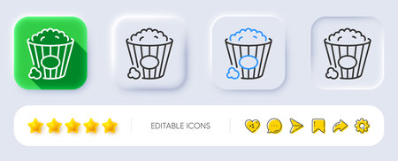 Popcorn line icon. Neumorphic, Flat shadow, 3d buttons. Pop corn sign. Cinema snack food symbol. Line popcorn icon. Social media icons. Vectorのイラスト素材