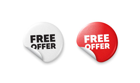 Free offer sticker tags. Glitter paper price badge. Free offer tag. Special offer sign. Sale promotion symbol. Offer round sticker. Promo banner. Vectorのイラスト素材