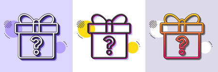 Gift box with Question mark line icon. Halftone dotted pattern. Gradient icon with grain shadow. Present or Sale sign. Birthday Shopping symbol. Package in Gift Wrap. Line secret gift icon. Vectorのイラスト素材