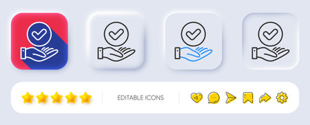 Approved checkbox line icon. Neumorphic, Flat shadow, 3d buttons. Accepted sign. Confirmed symbol. Line approved checkbox icon. Social media icons. Vectorのイラスト素材