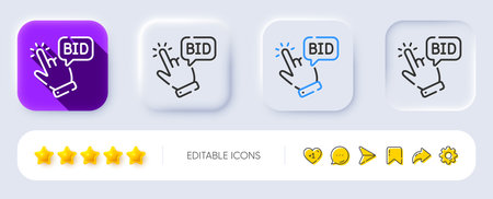 Bid offer line icon. Neumorphic, Flat shadow, 3d buttons. Auction sign. Raise the price up symbol. Line bid offer icon. Social media icons. Vectorのイラスト素材