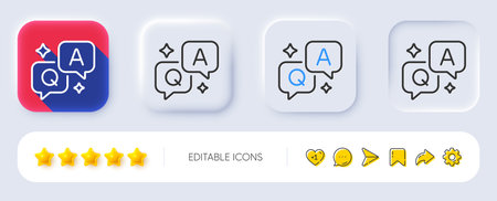 QA line icon. Neumorphic, Flat shadow, 3d buttons. Question and Answer mark. Faq, Quiz symbol. Line qA icon. Social media icons. Vectorのイラスト素材