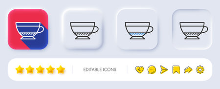 Dry Cappuccino coffee icon. Neumorphic, Flat shadow, 3d buttons. Hot drink sign. Beverage symbol. Line dry Cappuccino icon. Social media icons. Vectorのイラスト素材