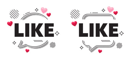 Like chat speech bubble. Social media concept. Like tag. Social media message. Favorite or Awesome notification. 3d hearts chat bubble. Vectorのイラスト素材