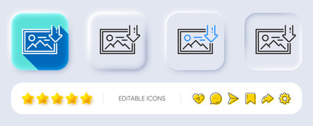 Download photo line icon. Neumorphic, Flat shadow, 3d buttons. Image thumbnail sign. Picture...