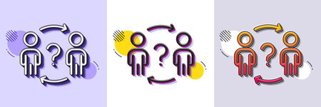 Delegate question line icon. Halftone dotted pattern. Gradient icon with grain shadow. Teamwork help...