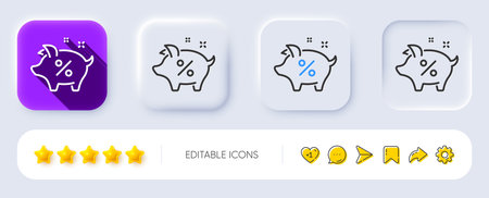 Loan percent line icon. Neumorphic, Flat shadow, 3d buttons. Piggy bank sign. Credit percentage symbol. Line loan percent icon. Social media icons. Vectorのイラスト素材