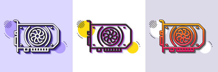 Gpu graphic card line icon. Halftone dotted pattern. Gradient icon with grain shadow. Computer component hardware sign. Line gpu icon. Various designs. Vectorのイラスト素材
