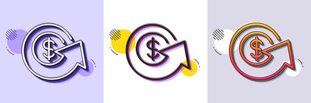 Dollar exchange line icon. Halftone dotted pattern. Gradient icon with grain shadow. Money refund sign. Cashback symbol. Line dollar exchange icon. Various designs. Vectorのイラスト素材