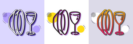 Dish plate line icon. Halftone dotted pattern. Gradient icon with grain shadow. Tableware wineglass sign. Food kitchenware symbol. Line dish plate icon. Various designs. Vectorのイラスト素材
