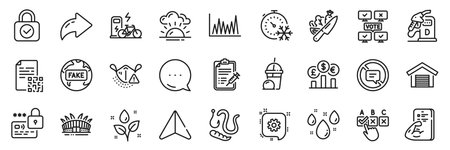 Rainy weather, Stop talking and Worms line icons pack. Share, Message, Paper plane icons. Lock, Electric bike, Vaccine report web icon. Fitness, Online voting, Cogwheel pictogram. Vectorのイラスト素材