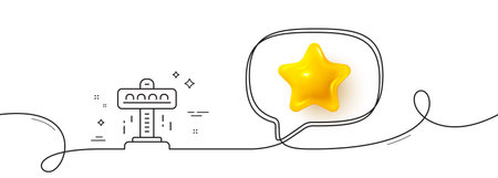 Carousels line icon. Continuous line with 3d star. Amusement attraction park sign. 3d star in speech...