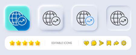 World Statistics line icon. Neumorphic, Flat shadow, 3d buttons. Report chart or Sales growth sign. Data Analysis graph symbol. Line world Statistics icon. Social media icons. Vectorのイラスト素材