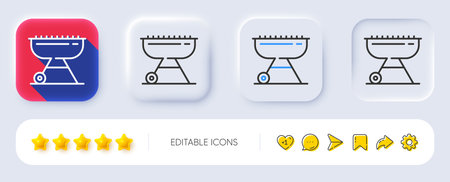 Grill line icon. Neumorphic, Flat shadow, 3d buttons. Barbecue cooker for cooking food sign. Meat brazier symbol. Line grill icon. Social media icons. Vectorのイラスト素材