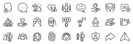Search employee, Unlock system and Voting ballot line icons pack. Share, Message, Paper plane icons. Electric app, Difficult stress, New house web icon. Vectorのイラスト素材