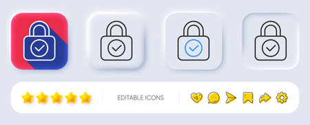 Security lock line icon. Neumorphic, Flat shadow, 3d buttons. Cyber defence sign. Private protection symbol. Line security lock icon. Social media icons. Vectorのイラスト素材