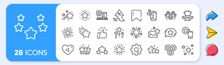Stars line icons. Interest rate, AI generate, Inflation icons. Falling star, Night, Glitter burst. Firework, twinkle stars, Chef award line icons. Favorite bookmark, premium star, ranking rate. Vectorのイラスト素材