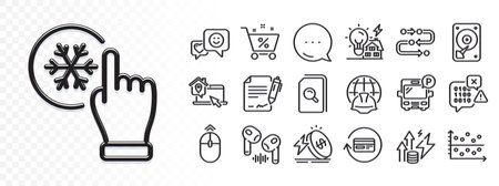 Smile, Refund commission and Global engineering line icons for web app. Glare of light effect. Message icon. Pack of Energy inflation, Headphone, Methodology pictogram icons. Vectorのイラスト素材