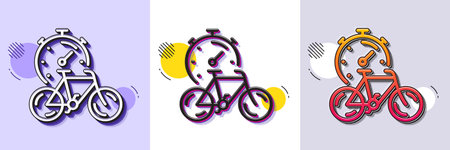Bike timer line icon. Halftone dotted pattern. Gradient icon with grain shadow. Delivery bicycle transport sign. Outdoor transportation symbol. Line bike timer icon. Various designs. Vectorのイラスト素材