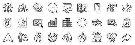 Credit card, Call center and Chemistry experiment line icons pack. Share, Message, Paper plane icons. Safe energy, Hypoallergenic tested, Smile web icon. Vectorのイラスト素材