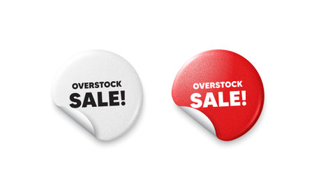 Overstock sale sticker tags. Glitter paper price badge. Overstock sale tag. Special offer price sign. Advertising discounts symbol. Offer round sticker. Promo banner. Vectorのイラスト素材
