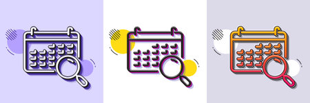 Search calendar line icon. Halftone dotted pattern. Gradient icon with grain shadow. Find date sign. Magnify glass. Line search calendar icon. Various designs. Vectorのイラスト素材