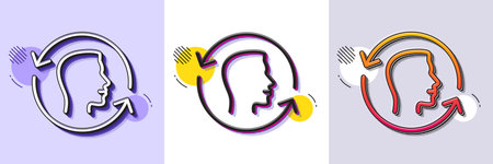 Face scanning repeat line icon. Halftone dotted pattern. Gradient icon with grain shadow. Face id update sign. Head symbol. Line face id icon. Various designs. Vectorのイラスト素材