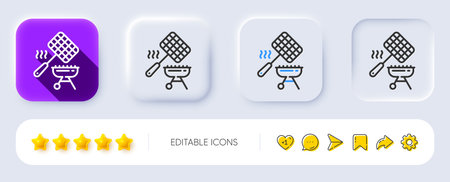Grill basket line icon. Neumorphic, Flat shadow, 3d buttons. Barbecue cooker sign. Meat brazier utensils symbol. Line grill basket icon. Social media icons. Vectorのイラスト素材