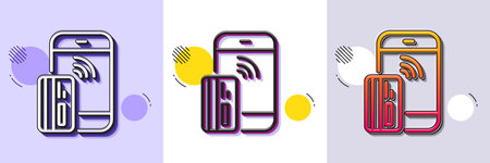 Contactless payment card line icon. Halftone dotted pattern. Gradient icon with grain shadow. Phone money sign. Mobile device symbol. Line contactless payment icon. Various designs. Vectorのイラスト素材