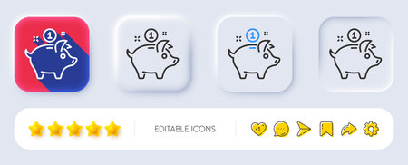 Saving money line icon. Neumorphic, Flat shadow, 3d buttons. Piggy bank sign. Line saving money icon. Social media icons. Vectorのイラスト素材