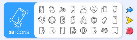 Smartphone protection line icons. Interest rate, AI generate, Inflation icons. Tempered glass, screen protector and water resistant. Vectorのイラスト素材