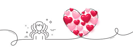 Group of Men line icon. Continuous line big heart. Human communication symbol. Teamwork sign. 3d hearts in heart shaped loop. Group single line ribbon. Loop curve pattern. Vectorのイラスト素材