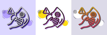 Dont touch face mask line icon. Halftone dotted pattern. Gradient icon with grain shadow. Hand warning sign. Medical mask hygiene notification symbol. Line dirty mask icon. Various designs. Vectorのイラスト素材