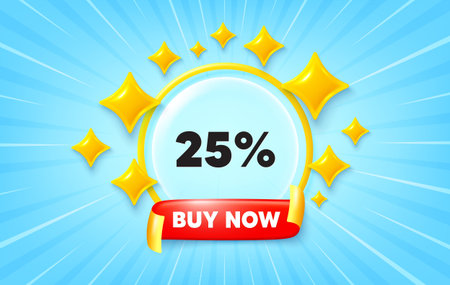 Discount sunburst ray banner. Buy now flag ribbon. 25 percent off sale tag. Discount offer price sign. Special offer symbol. 3d stars glitter. Red ribbon tag. Discount offer. Vectorのイラスト素材