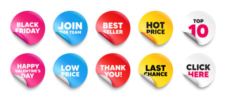 Black friday sticker tag. Top 10, Best seller, Hot price banners. Black Friday Sale. Special offer price sign. Advertising Discounts symbol. Join our team sticker. Vectorのイラスト素材