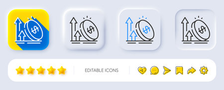 Excise duty line icon. Neumorphic, Flat shadow, 3d buttons. Rise price sign. Inflation or Tax rate symbol. Line excise duty icon. Social media icons. Vectorのイラスト素材