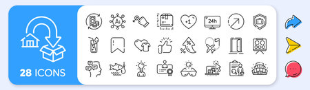 Luggage protect, Arena stadium and Vision board line icons. Interest rate, AI generate, Inflation...