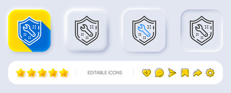 Spanner tool line icon. Neumorphic, Flat shadow, 3d buttons. Repair service sign. Shield protection symbol. Line spanner icon. Social media icons. Vectorのイラスト素材
