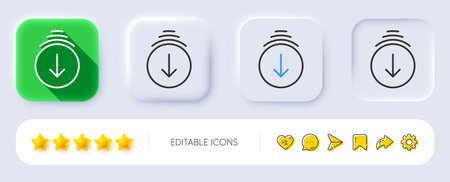 Scroll down arrow line icon. Neumorphic, Flat shadow, 3d buttons. Scrolling screen sign. Swipe page. Line scroll down icon. Social media icons. Vectorのイラスト素材