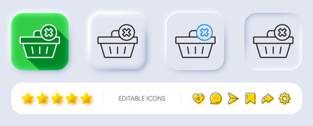 Remove Shopping cart line icon. Neumorphic, Flat shadow, 3d buttons. Online buying sign. Supermarket basket symbol. Line delete order icon. Social media icons. Vectorのイラスト素材