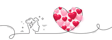Mindfulness line icon. Continuous line big heart. Psychology sign. Cloud storm symbol. 3d hearts in heart shaped loop. Mindfulness stress single line ribbon. Loop curve pattern. Vectorのイラスト素材