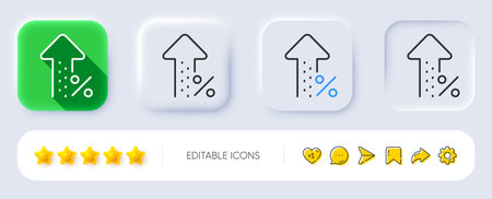 Increasing percent line icon. Neumorphic, Flat shadow, 3d buttons. Discount sign. Credit percentage growing symbol. Line increasing percent icon. Social media icons. Vectorのイラスト素材