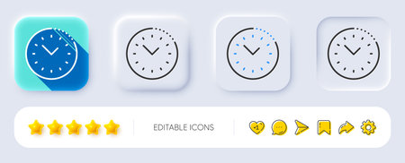 Time management line icon. Neumorphic, Flat shadow, 3d buttons. Clock sign. Watch symbol. Line time...