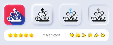 Budget accounting line icon. Neumorphic, Flat shadow, 3d buttons. Money investment sign. Stock...