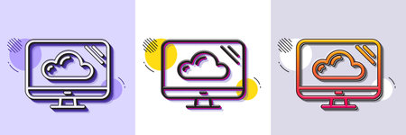 Computer line icon. Halftone dotted pattern. Gradient icon with grain shadow. Cloud storage service...