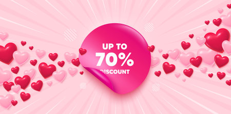Discount tag sticker love banner. Sunburst ray background. Up to 70 percent discount. Sale offer price sign. Special offer symbol. Save 70 percentages. Valentines day greeting card. Vectorのイラスト素材