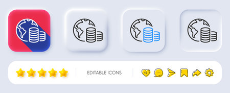 World budget line icon. Neumorphic, Flat shadow, 3d buttons. Internet financial trade sign. Global economy symbol. Line budget icon. Social media icons. Vectorのイラスト素材