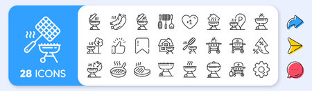 Grill line icons. Interest rate, AI generate, Inflation icons. Salmon meat steak, Bbq smoker and Fire cooking set. Gas-fueled grill, hot pan and barbecue sausage icons. Vectorのイラスト素材